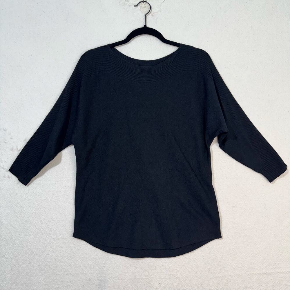 Chico's Black Boatneck Lightweight Oversized Sweater Batwing Tunic Size 0/Small